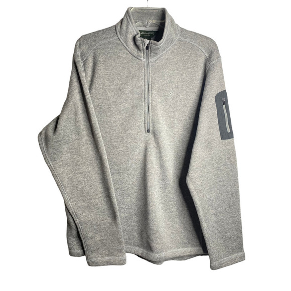 Eddie Bauer Pullover Quarter Zip Grey Sweater Side Zipper Pocket XLarge Gorpcore - Picture 1 of 8